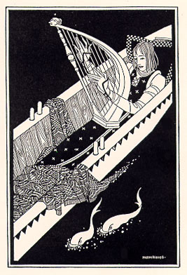 Mac
                Harshberger, Tristan adrift, illustration for Bedier's
                Tristan and Isolde (New York: Albert & Charles Boni,
                1927)